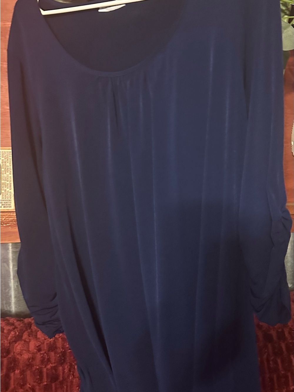 Susan Graver Navy Long Sleeve Scoop Neck Tunic